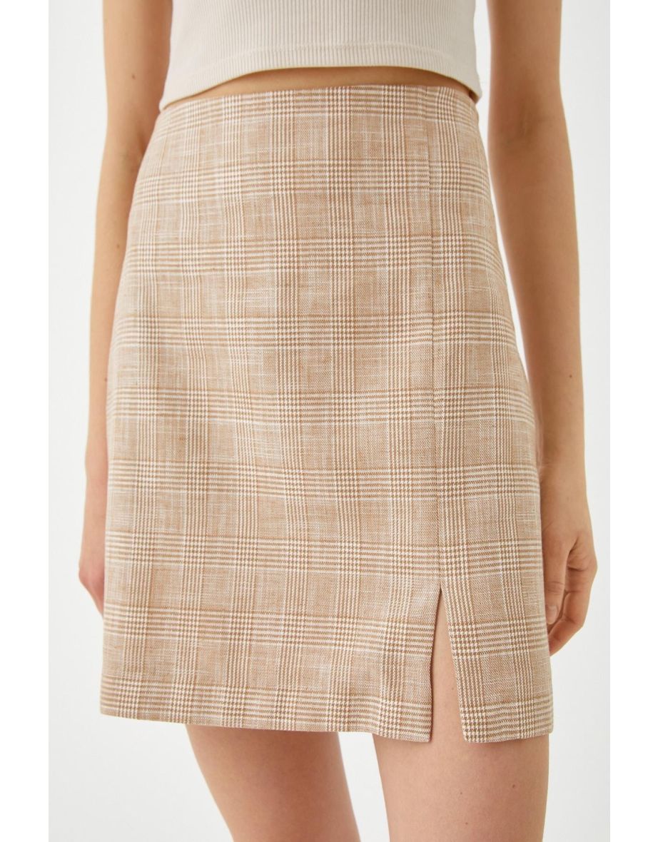 Women's Brown Checkered Skirt - 4