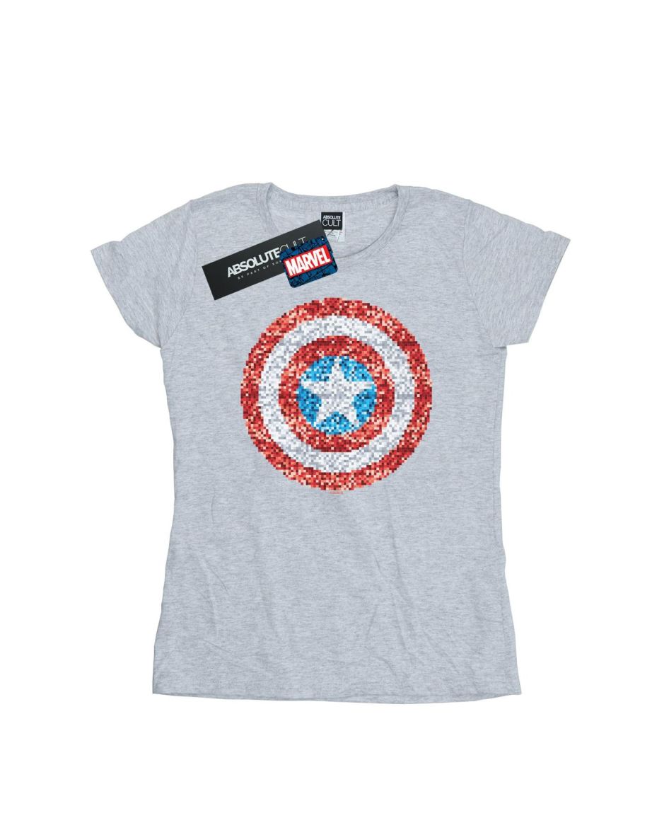 Marvel Womens/Ladies Captain America Pixelated Shield Cotton T-Shirt - Sports Grey - 1