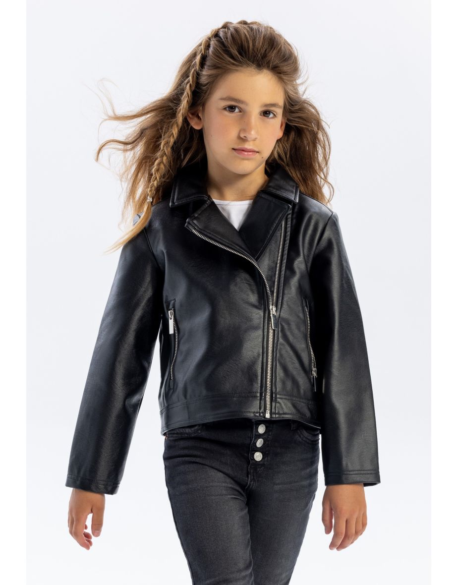 Girls Faux Leather Biker Jacket