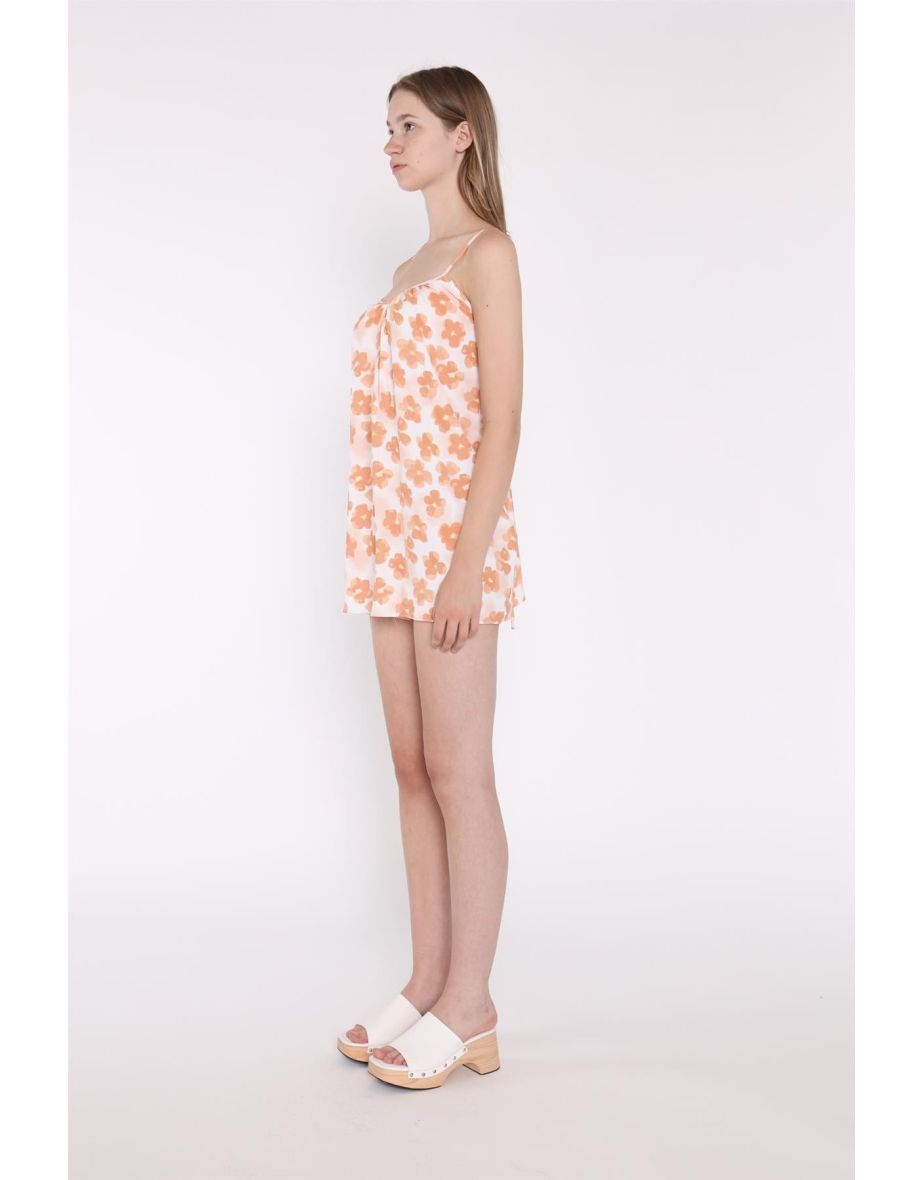 Apricot Blurred-Flower Strappy Loose-Fit-Playsuit - 3