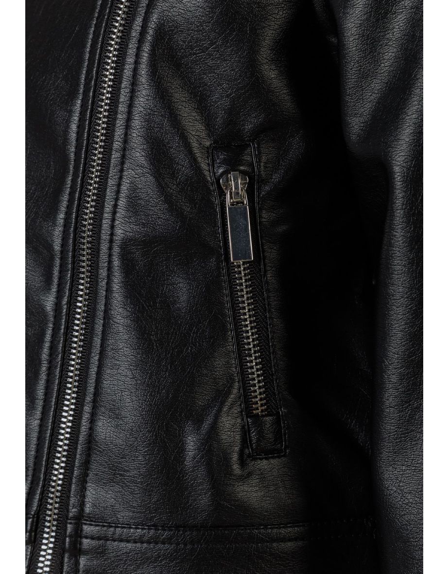 Girls Faux Leather Biker Jacket - 4