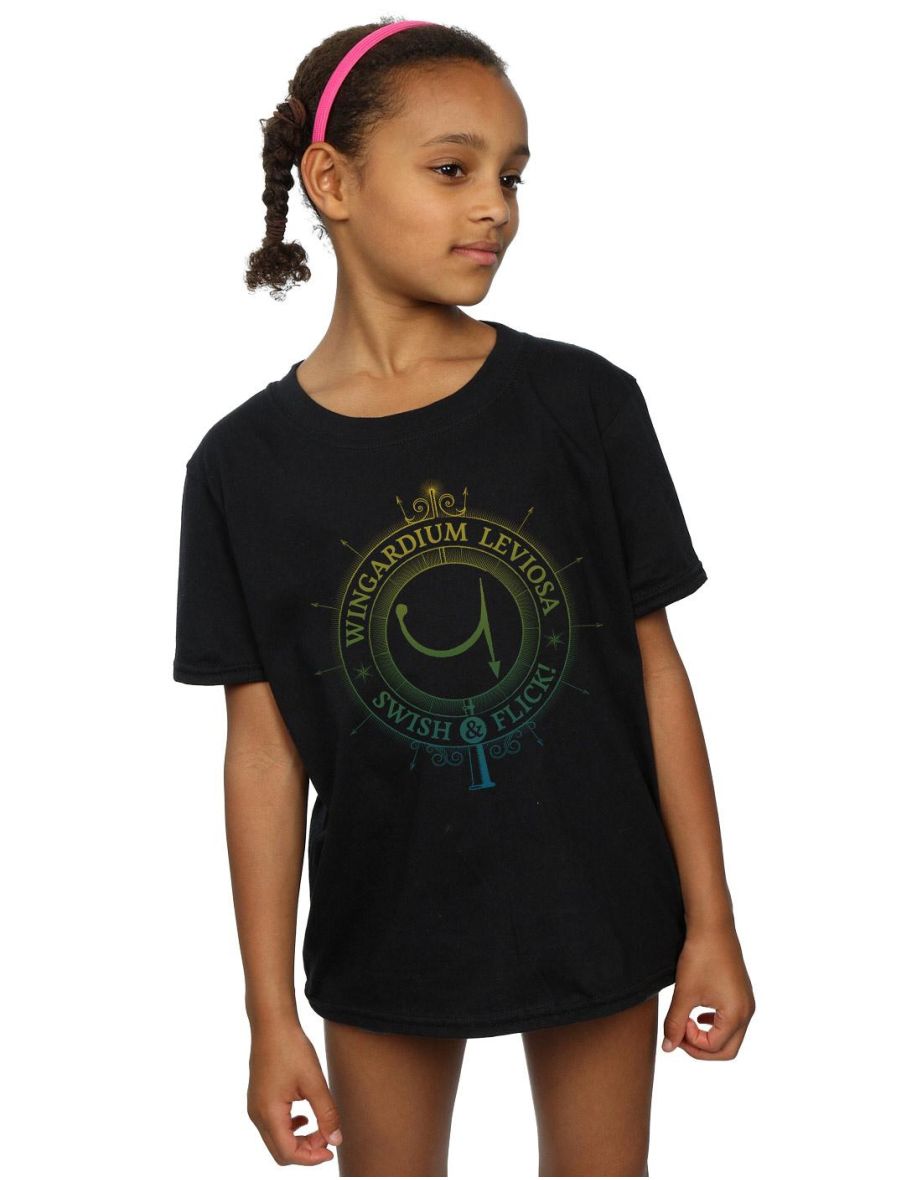 Harry Potter Girls Wingardium Leviosa Cotton T-Shirt - Black - 3