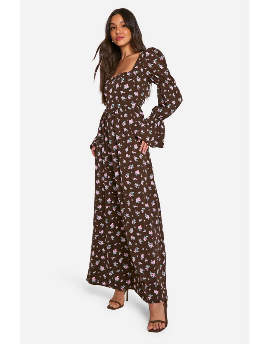 Corset Floral Print Puff Sleeve Milkmaid Maxi Dress