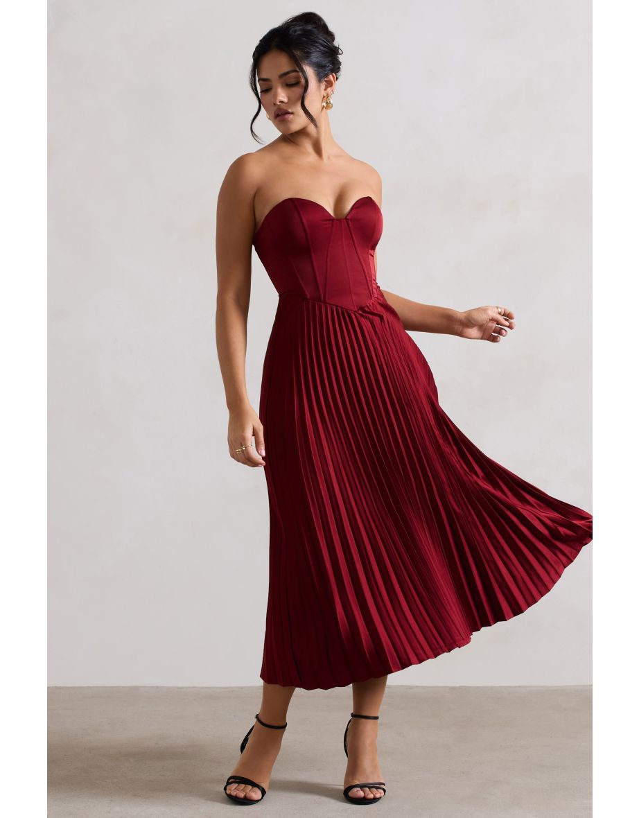 Bordeaux | Berry Satin Corset Style Midaxi Dress