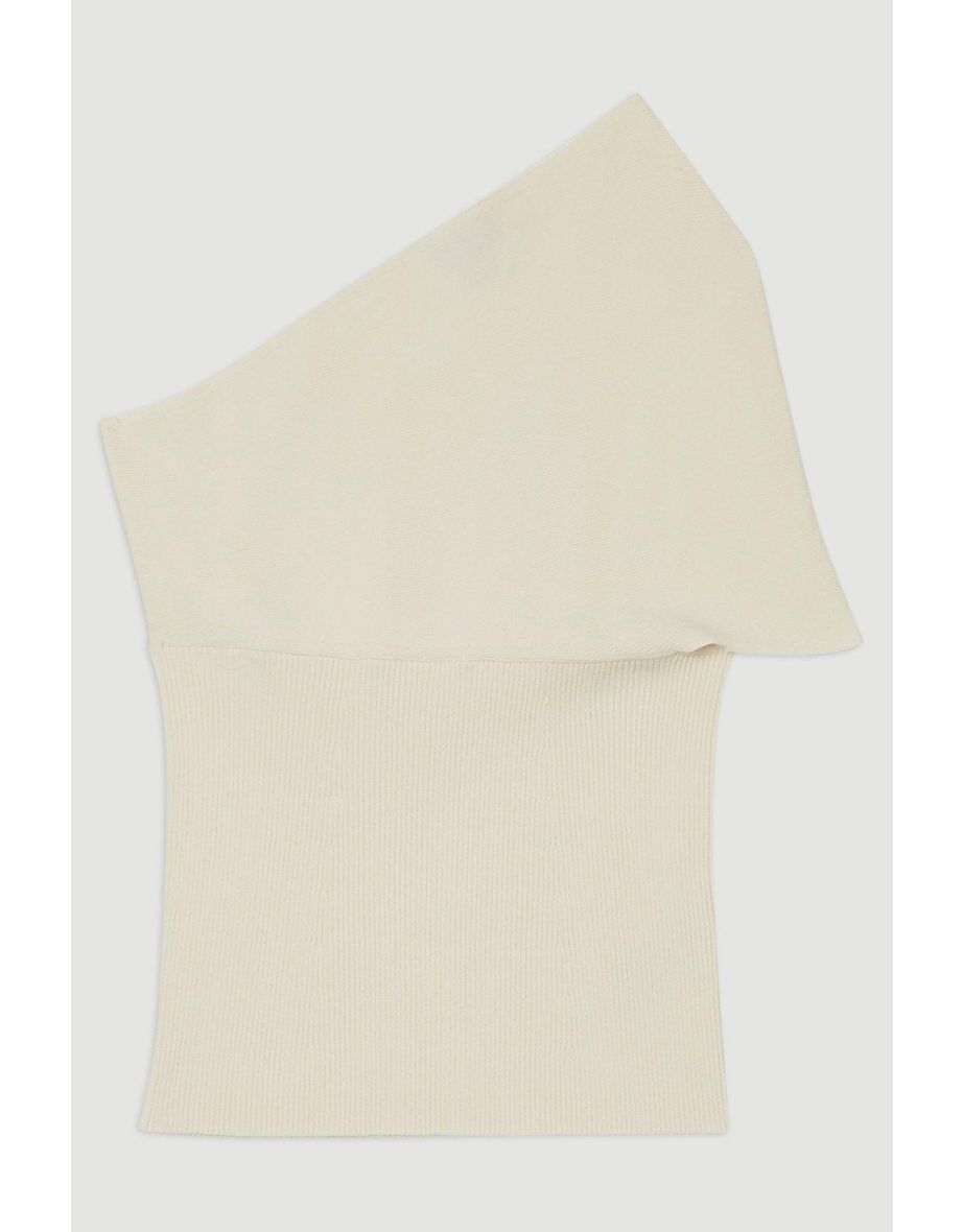 Compact Rib Stitch Knitted One Shoulder Top - 3