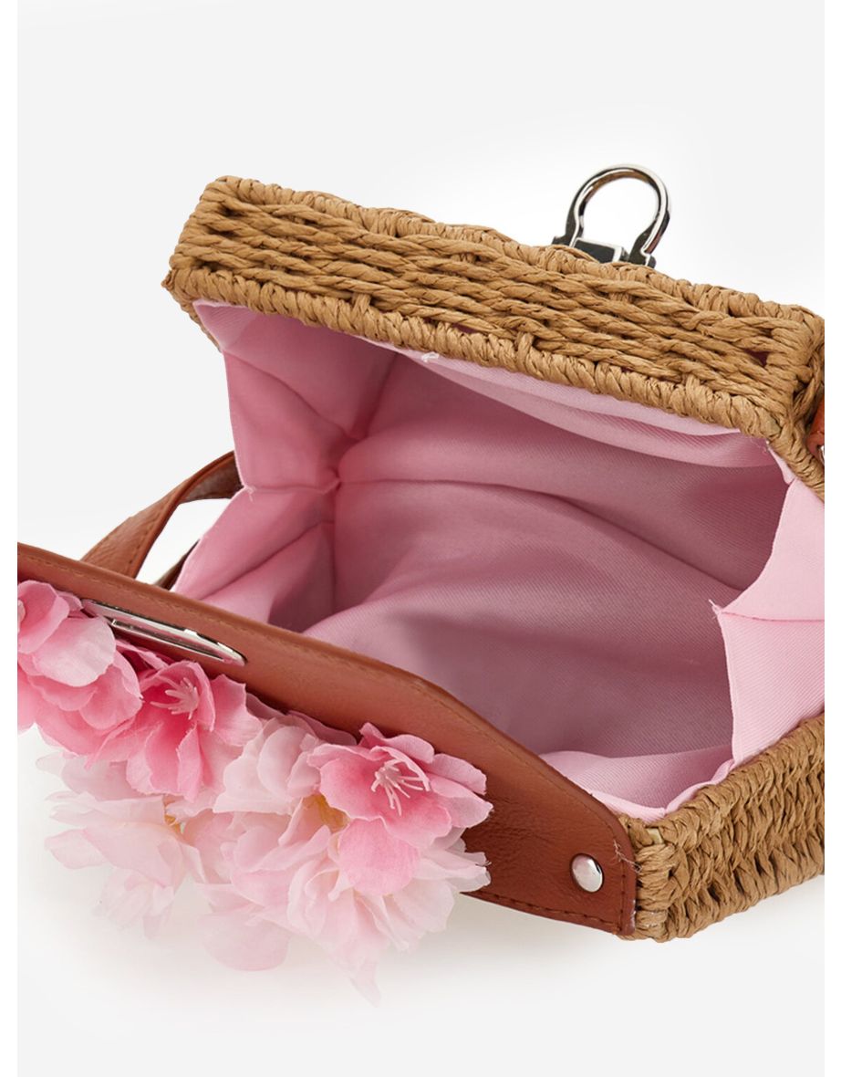 Girls Peach Blossom Woven Bag  in Beige - 5