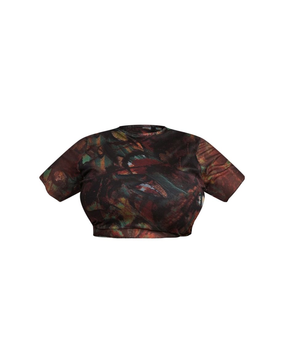 Plus Multi Printed Lettuce Hem Mesh Top - 4