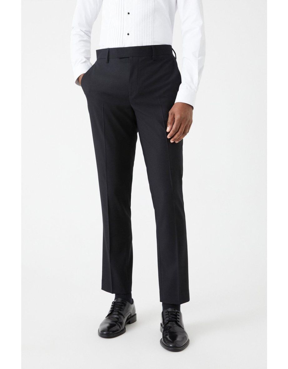 Skinny Fit Black Tuxedo Suit Trousers