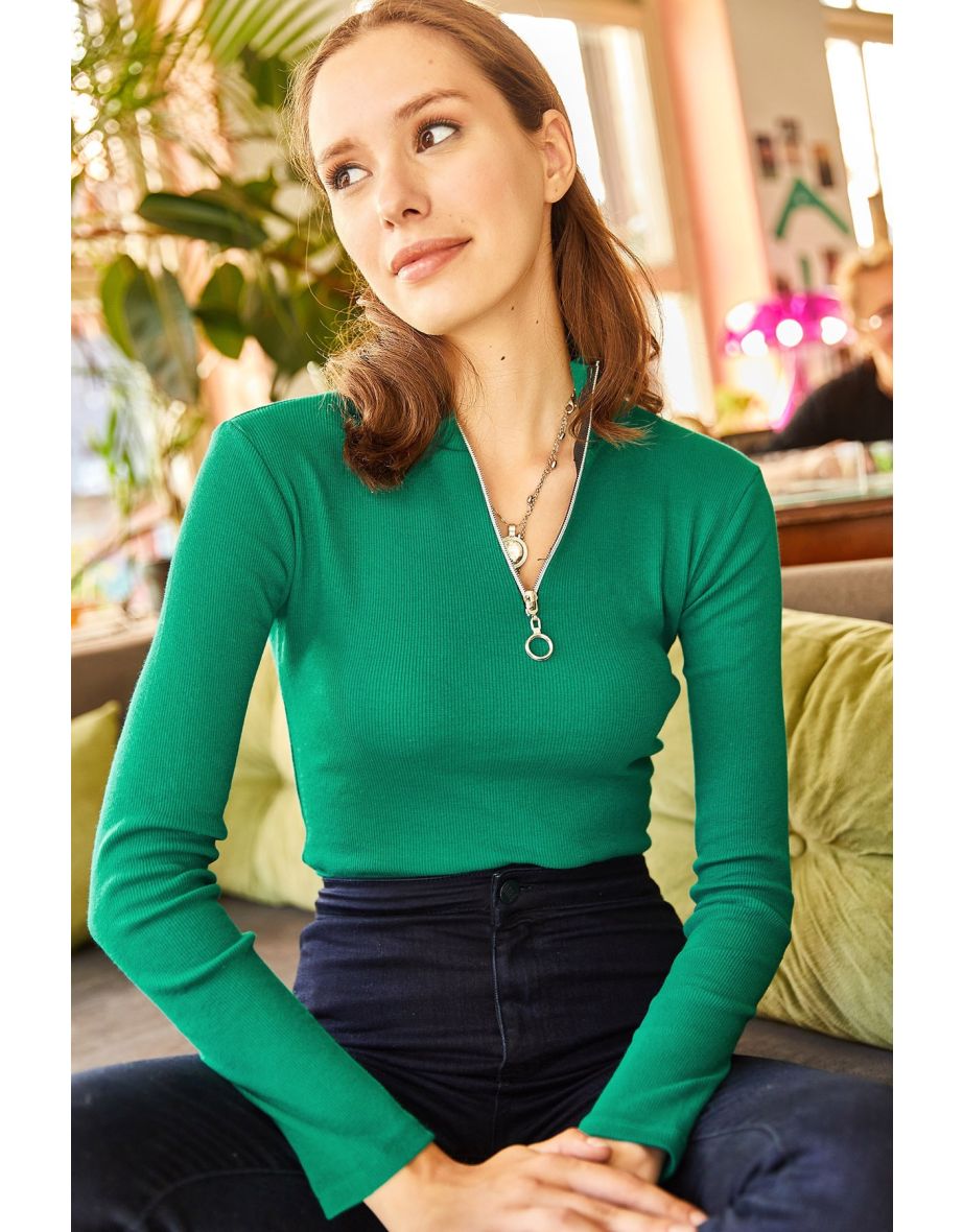 Shop Women s Emerald Lycra Turtleneck Top with Zipper Online in Bahrain VogaCloset