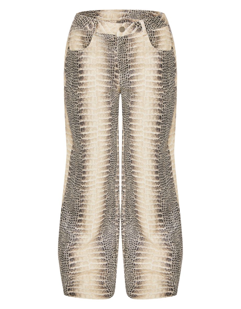 Petite Snake Print Low Waist Wide Leg Trousers - 4