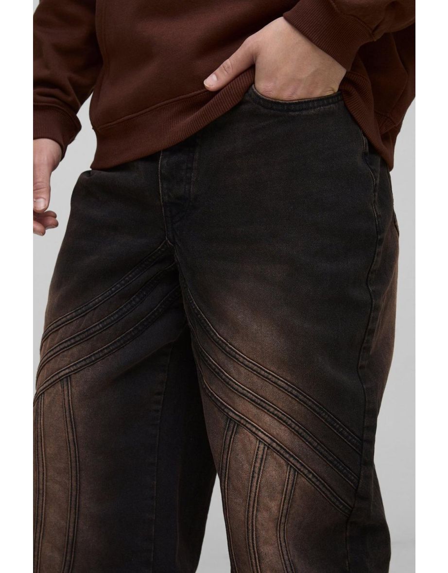 Relaxed Rigid Vintage Look Panelled Denim Jeans - 2