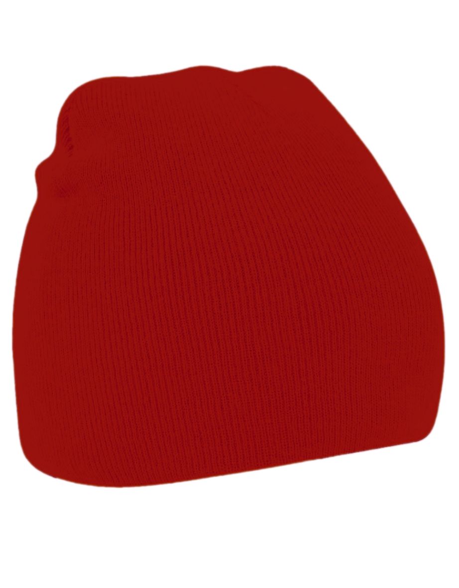 Beechfield Plain Basic Knitted Winter Beanie Hat - Classic Red