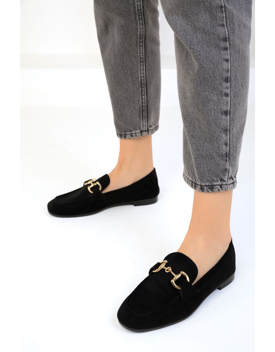 Women's Black Suede Flats - 4