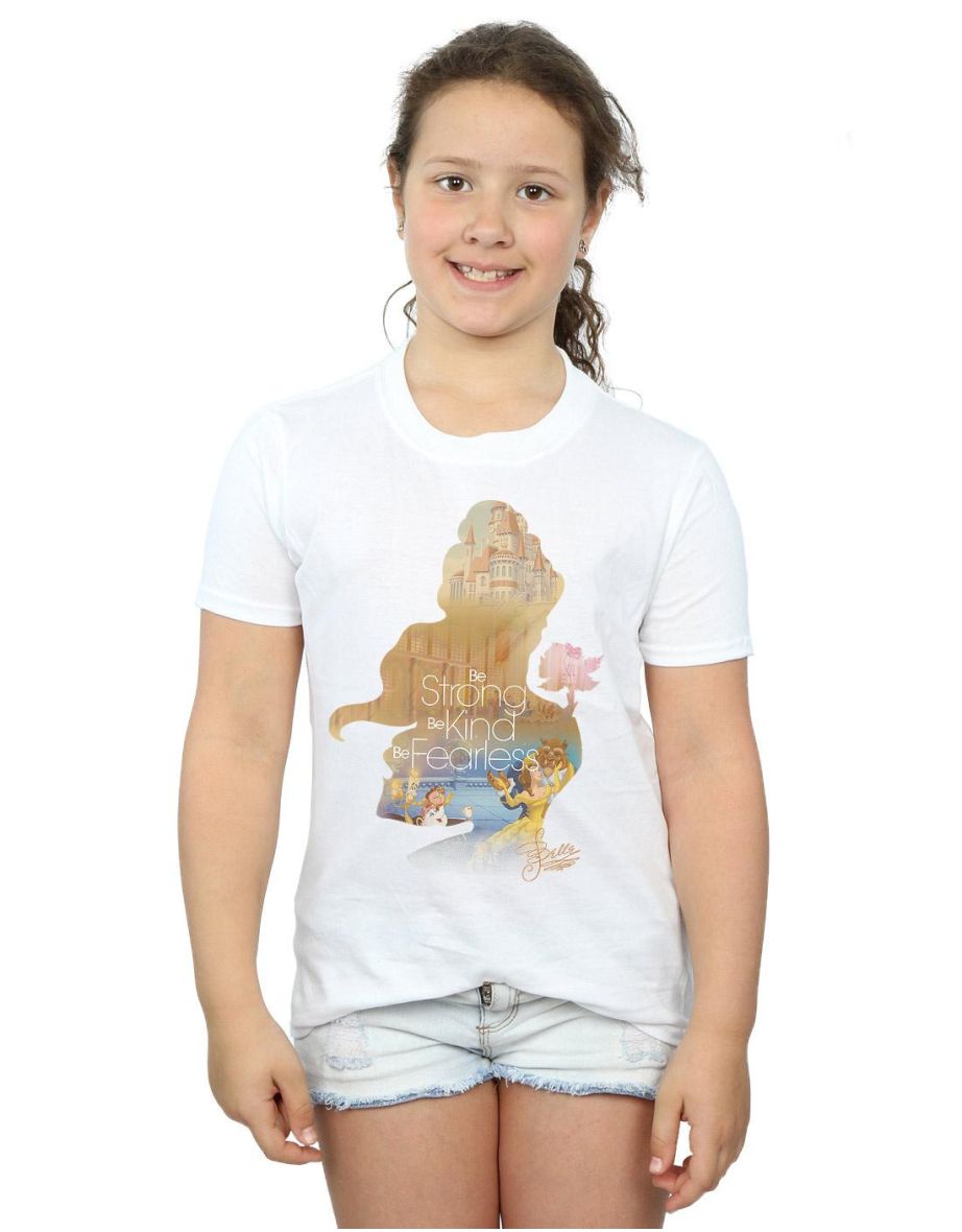 Beauty And The Beast Girls Belle Silhouette Cotton T-Shirt - White