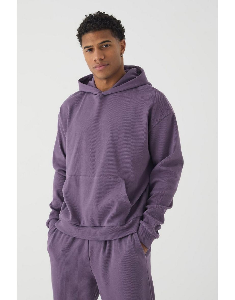 Oversized Boxy Heavy Ribbed Hoodie - purple