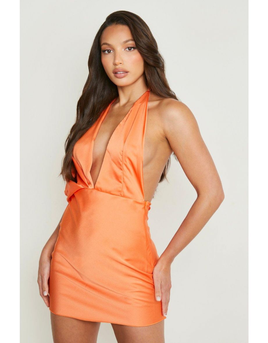 Tall Asymmetric Sleeve Satin Mini Dress - orange - 3