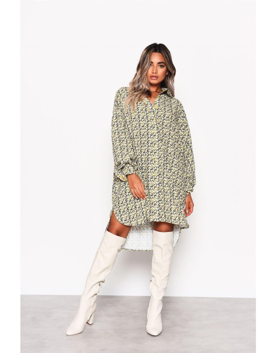 Multi Yellow-Ditsy Shirt Hi-Low-Dress