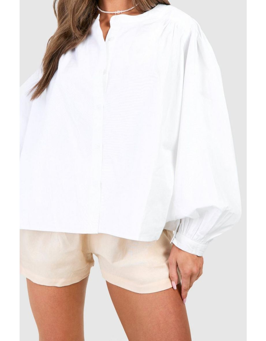 Cotton Balloon Sleeve Blouse - white - 3