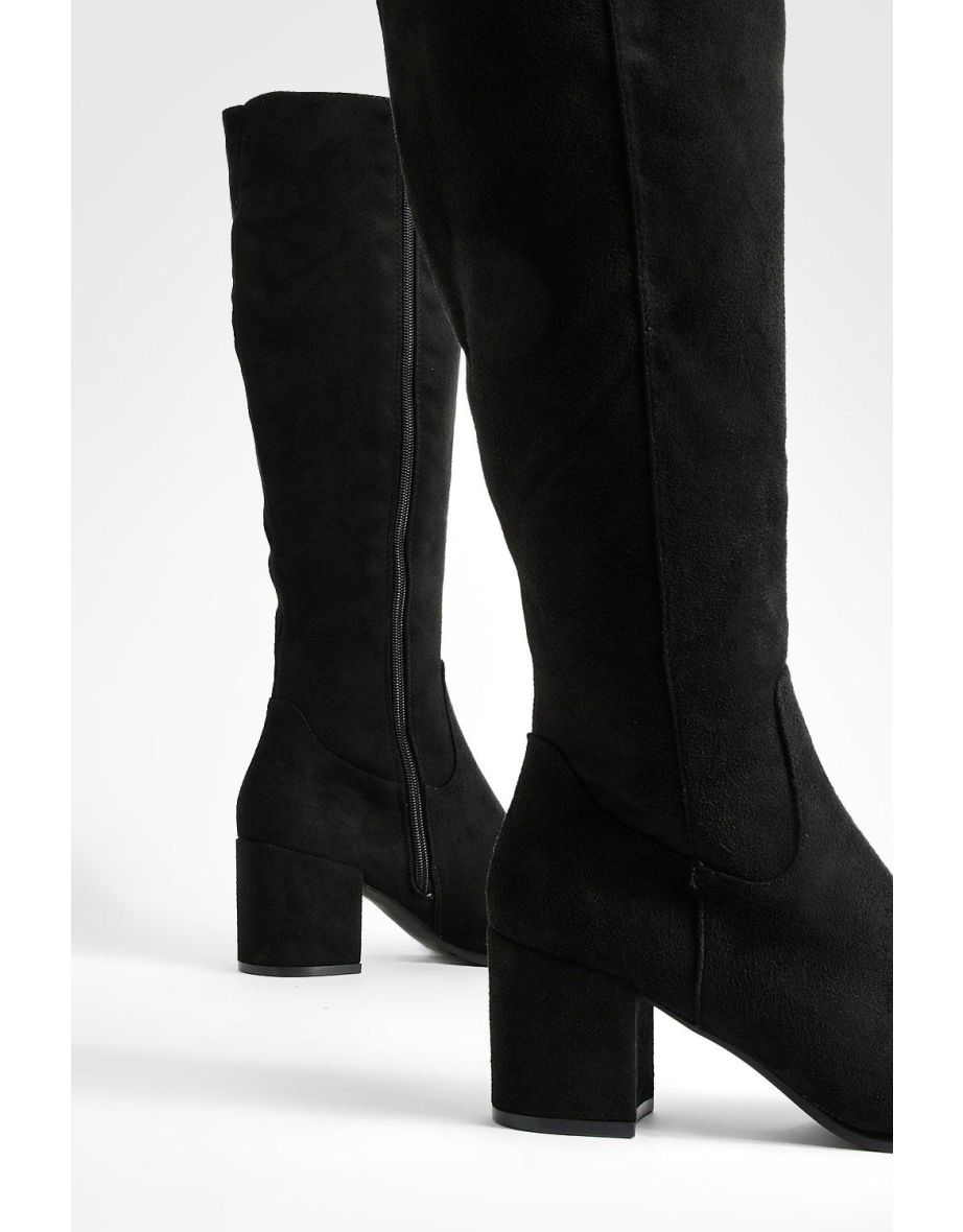Low Block Basic Pull On Knee High Boots - black - 3