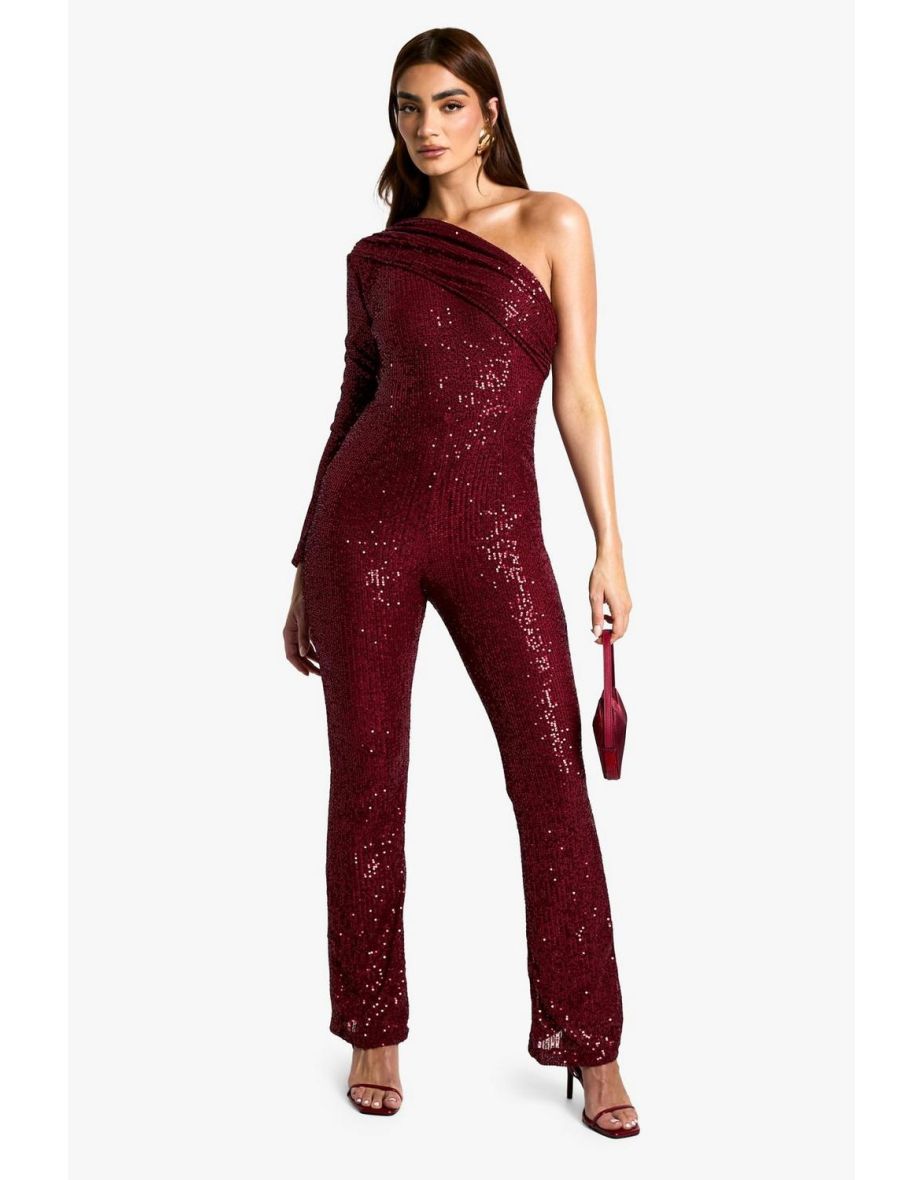 Asymmetric Sequin Wide Leg Jumpsuit
