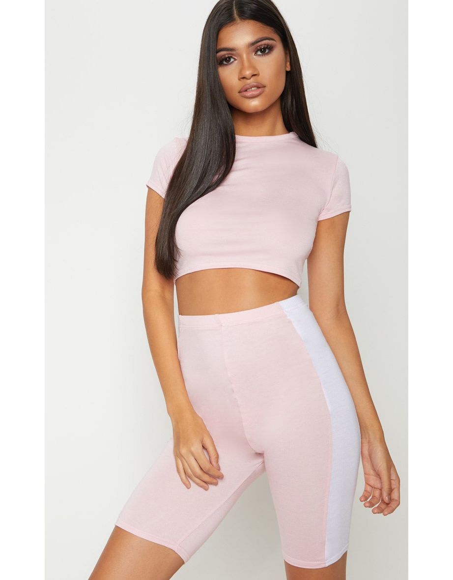 Basic Baby Pink Short Sleeve Crop T Shirt