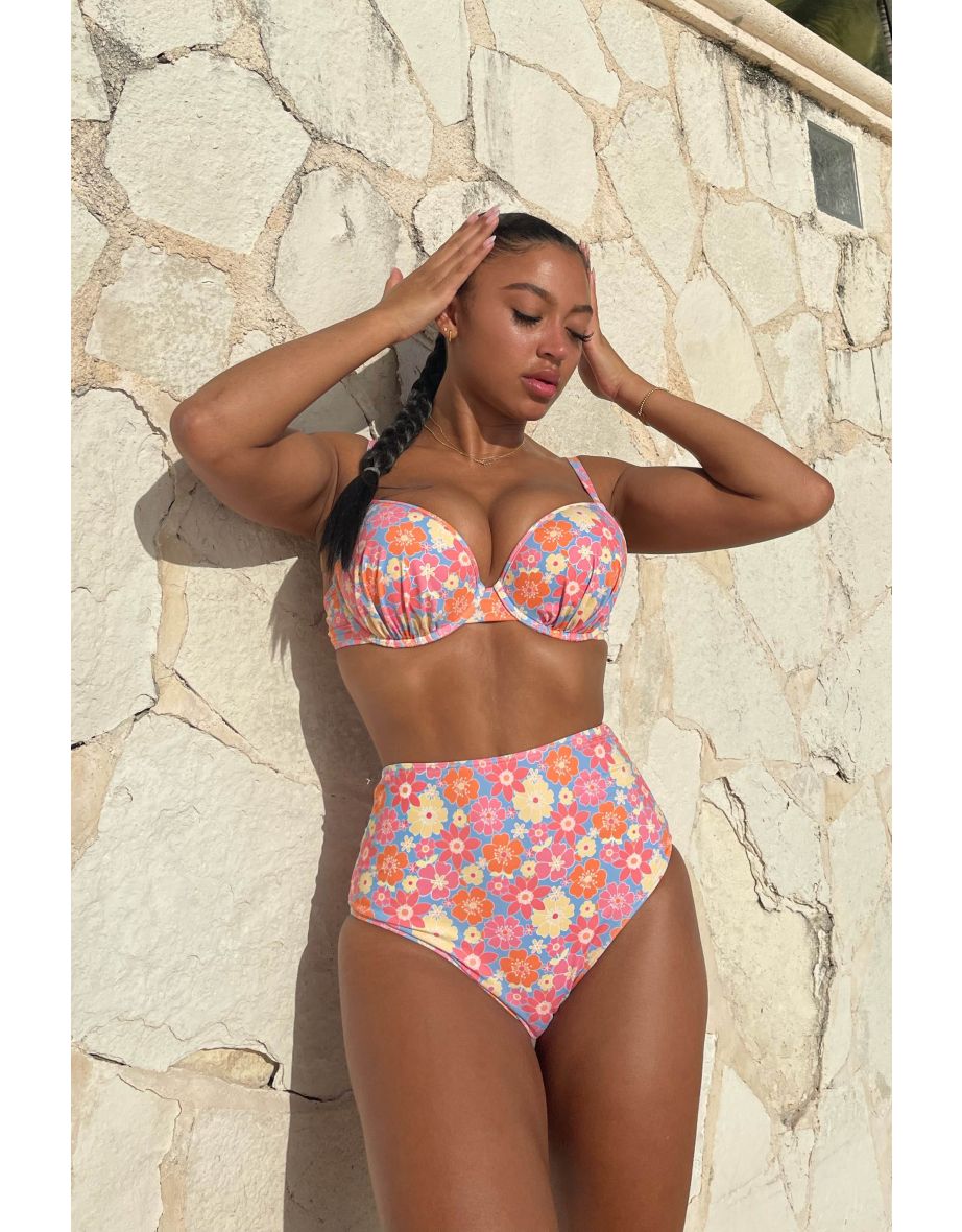 Floral High Waisted Bikini Bottom