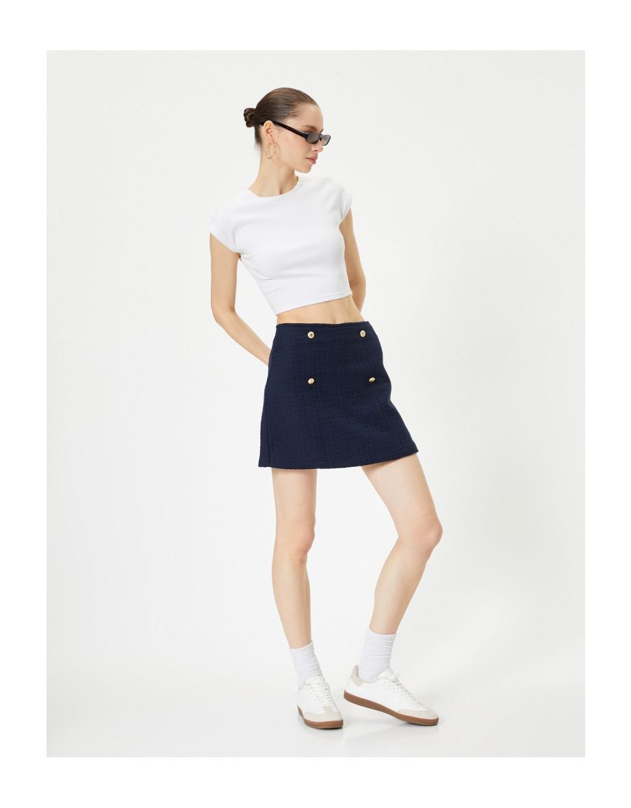 Mini Tweed Skirt A-Line with Button Detail