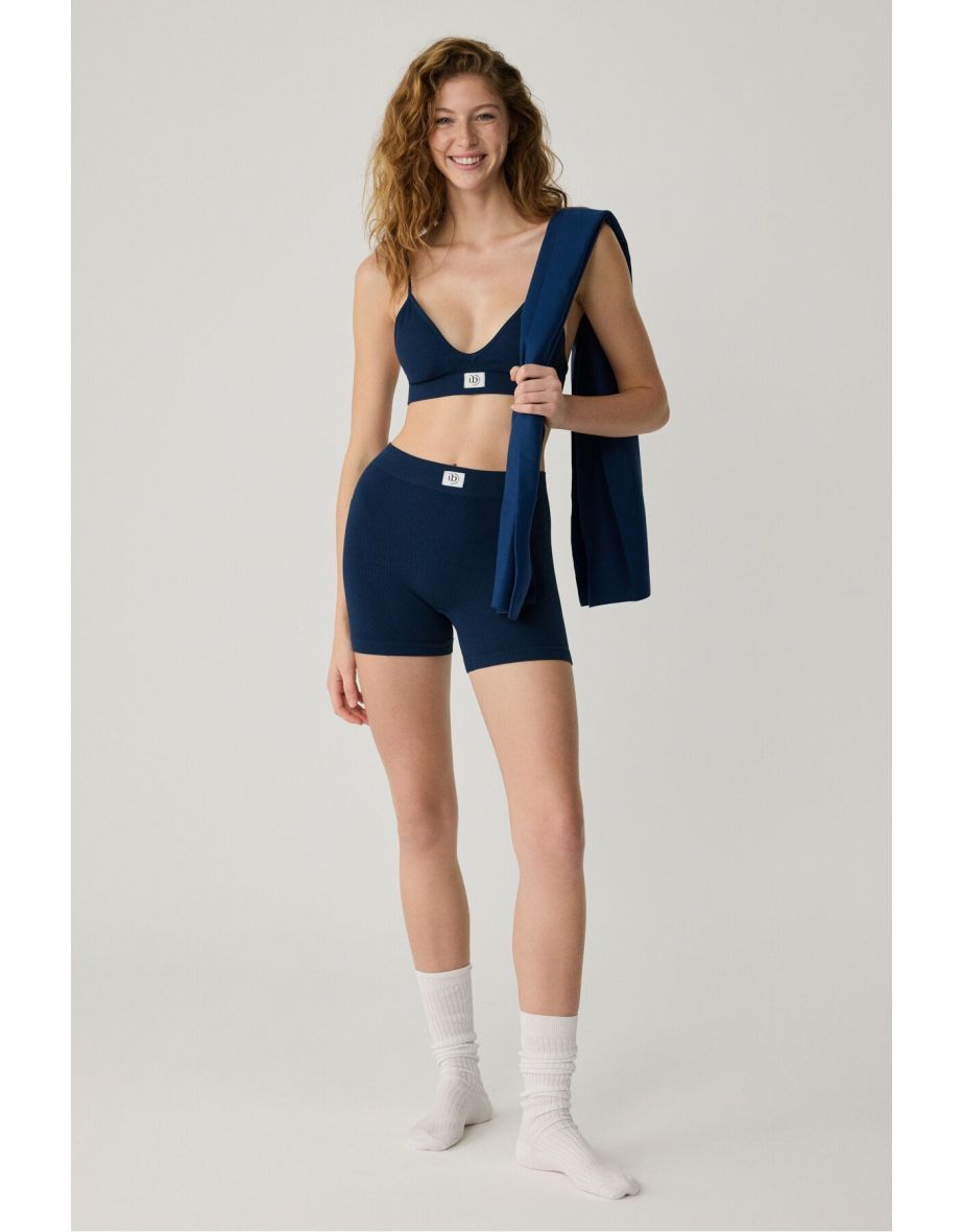 Paredes Urban Beat Women's Seamless Squishy Breathable Stretchy Bra-Shorts Navy Blue Under-Top Suit