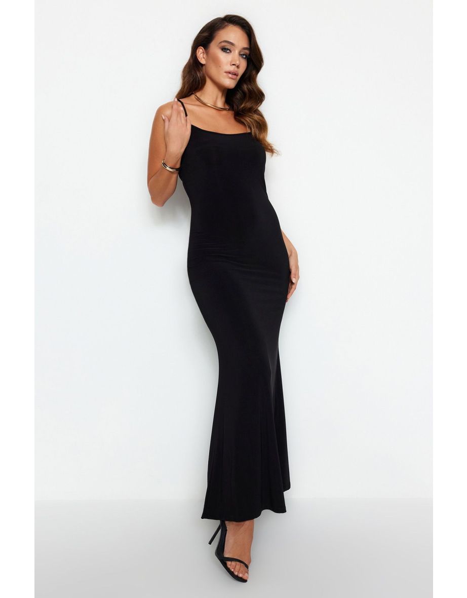 Black Column Maxi Slip Dress