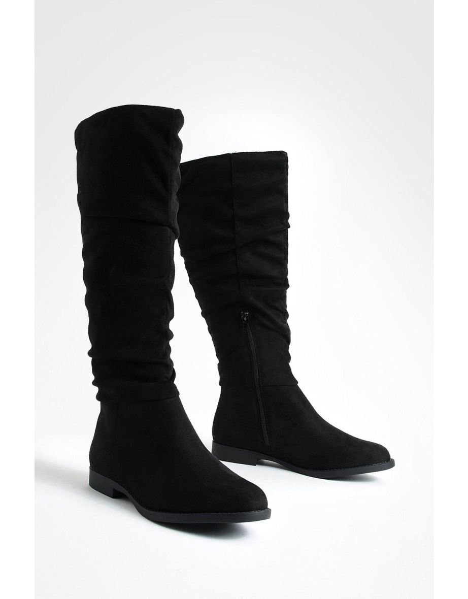 Slouchy Knee High Flat Boots - black