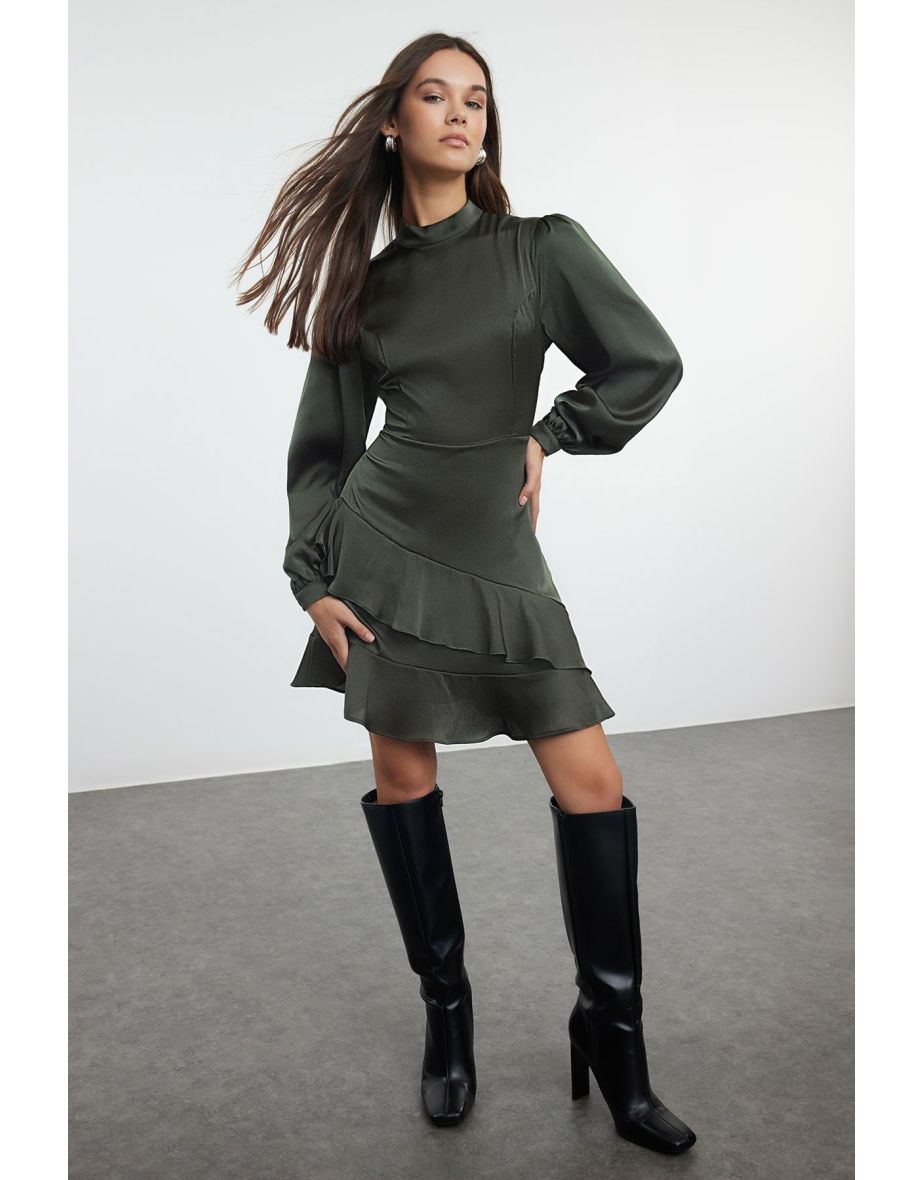 Khaki Plain Woven Dress