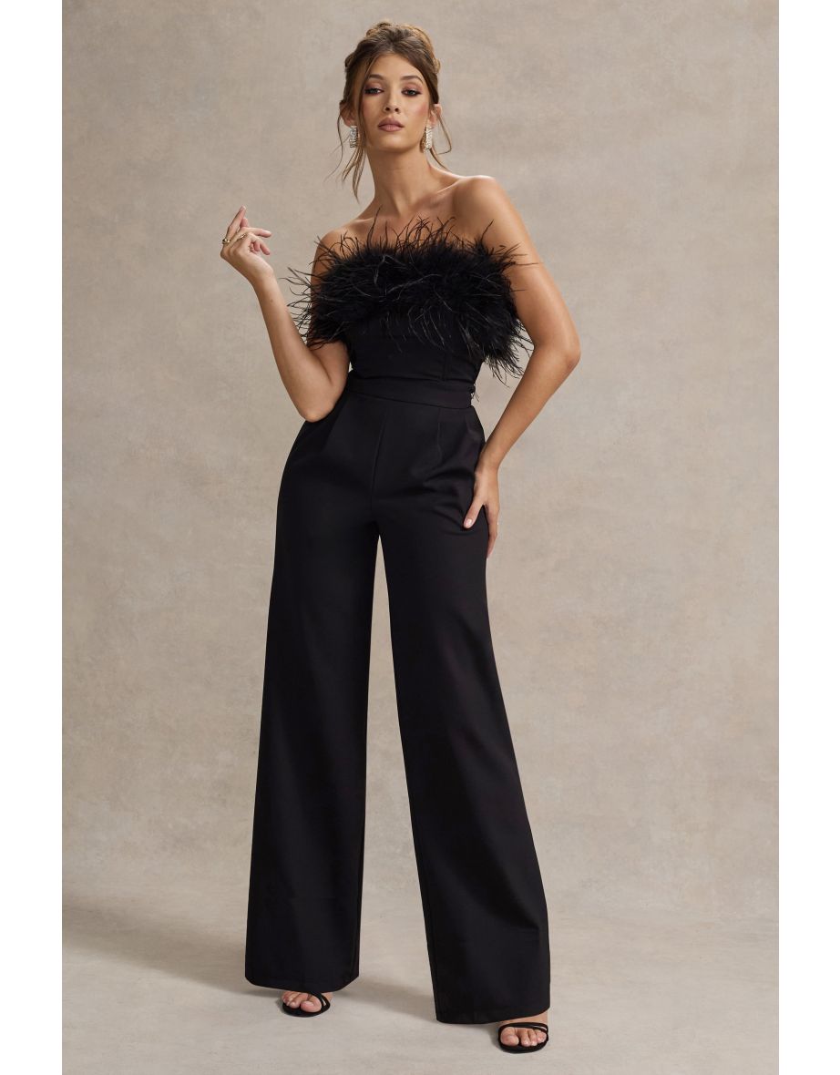 Delta | Black Feather Bandeau Wide-Leg Jumpsuit - 5