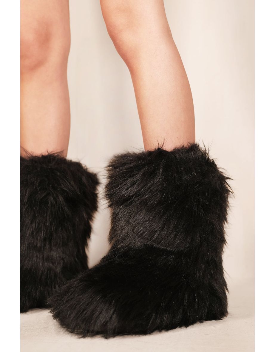 MALAYA PLATFORM FLUFFY FAUX FUR ANKLE BOOTS IN BLACK - 1