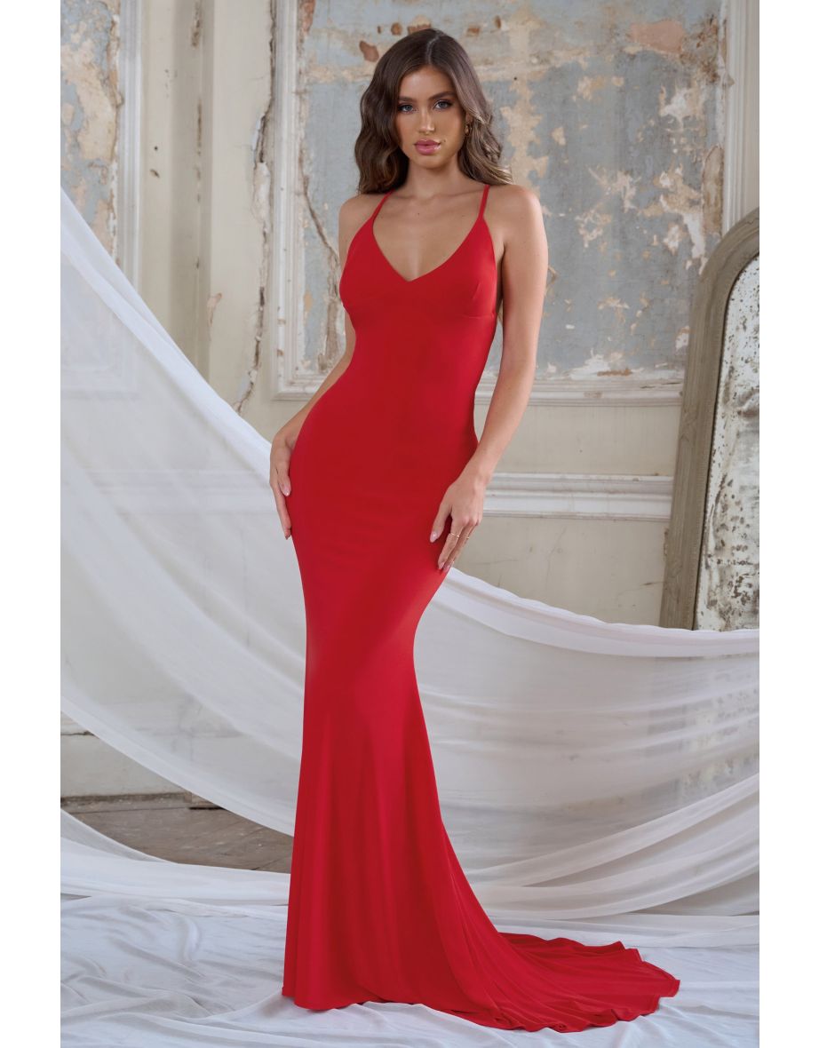 Red Cross Back Fishtail Maxi Dress - 6