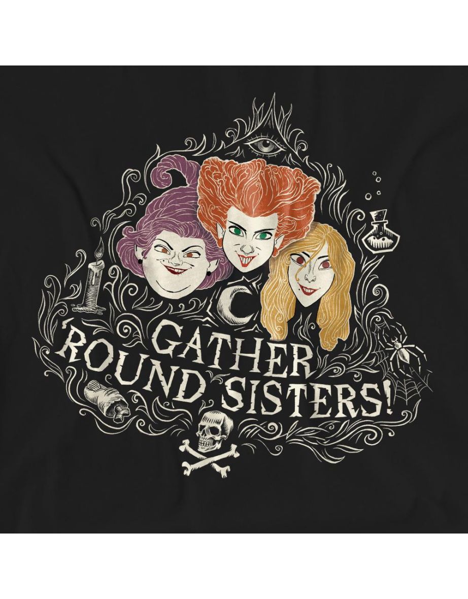 Hocus Pocus Unisex Adult Gather Round Sisters Sanderson Sisters T-Shirt - Black - 3
