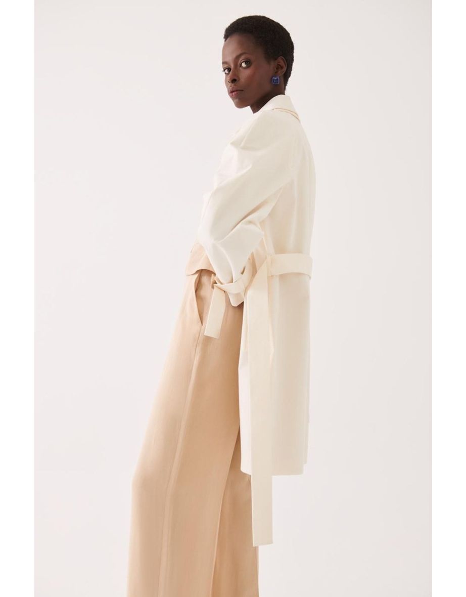 Eleri Women's Regular Fit Shirt Collar Above the Knee Ecru Women's Trench Coat. - 4