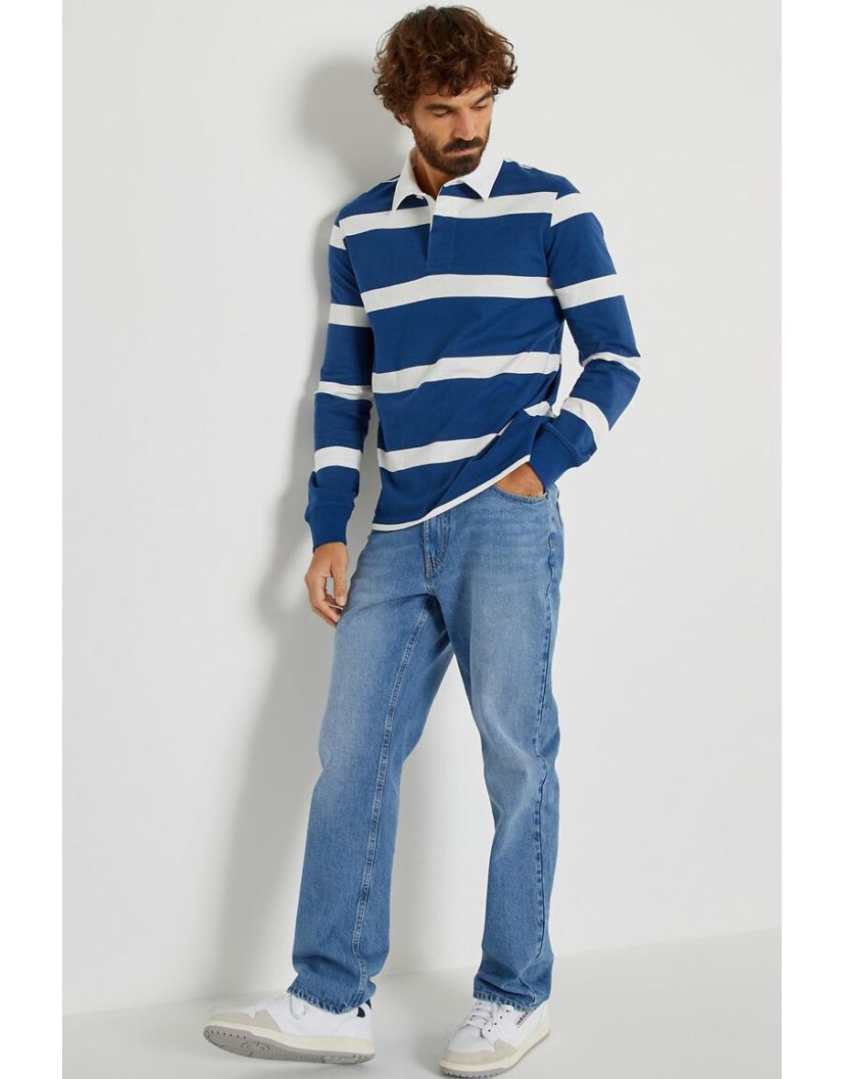 Striped Organic Cotton Polo Shirt with Long Sleeves