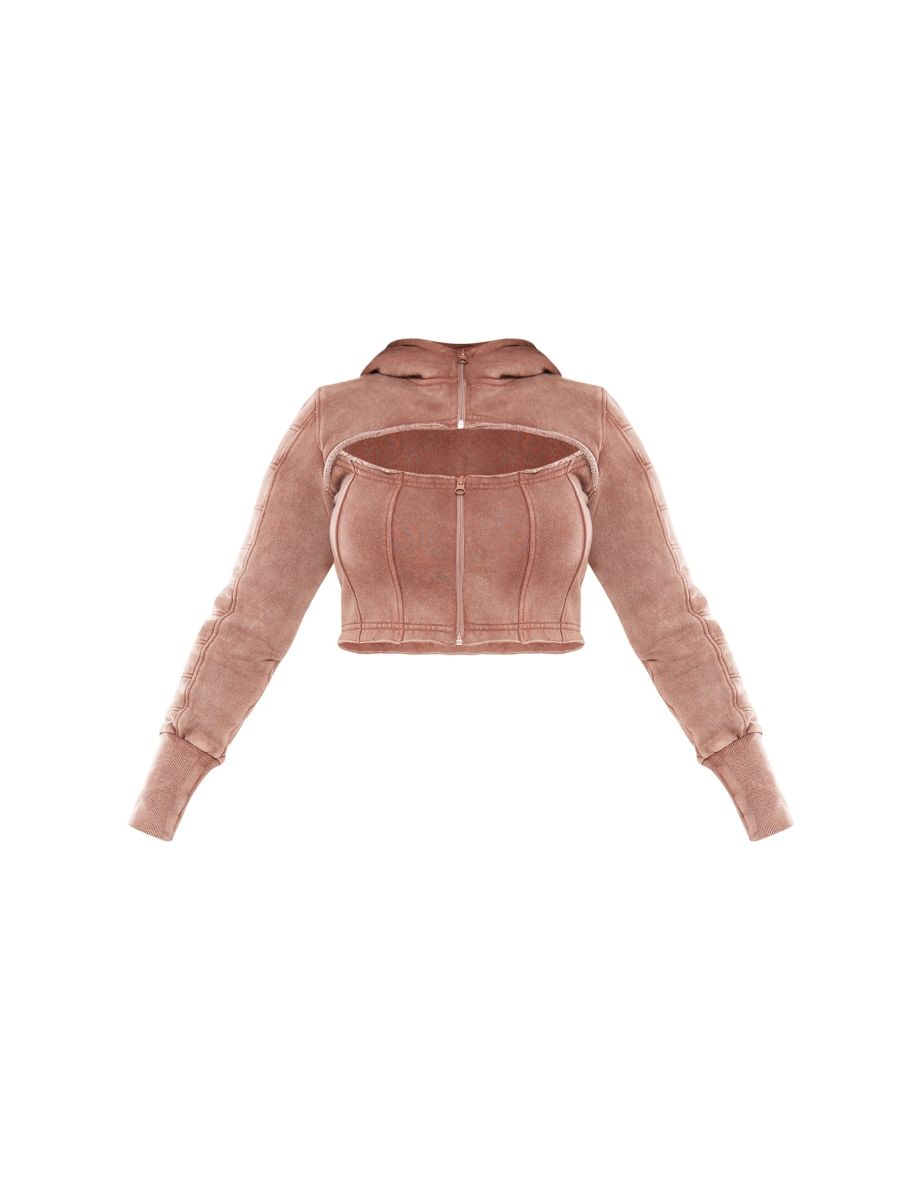 Shape Mocha Washed Sweat Cut Out Hoodie - 4