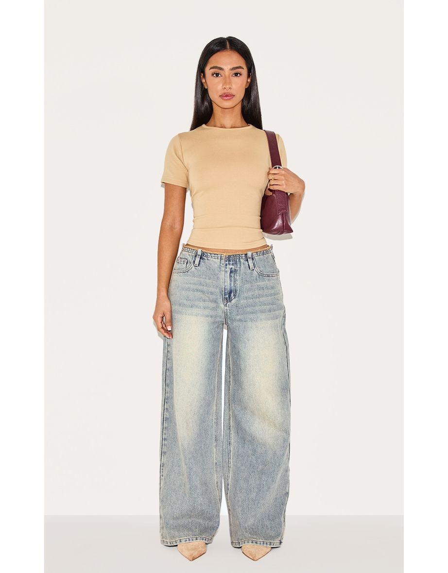 Petite Vintage Raw Waist Mid Rise Wide Leg Jeans