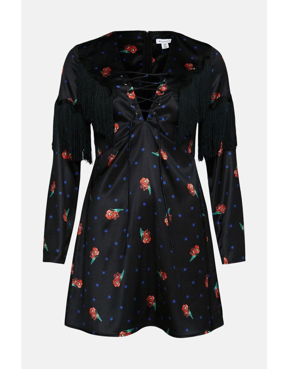 Kara Rose Satin Cross Front Fringe Detail Mini Dress - 3