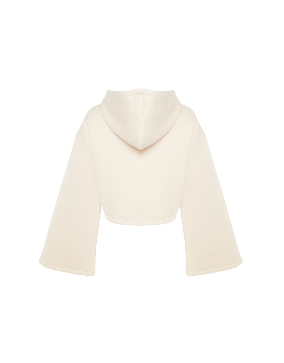 Light Stone Crop Spanish Sleeve Hoodie Thick/Fleece Knitted Sweatshirt - 7