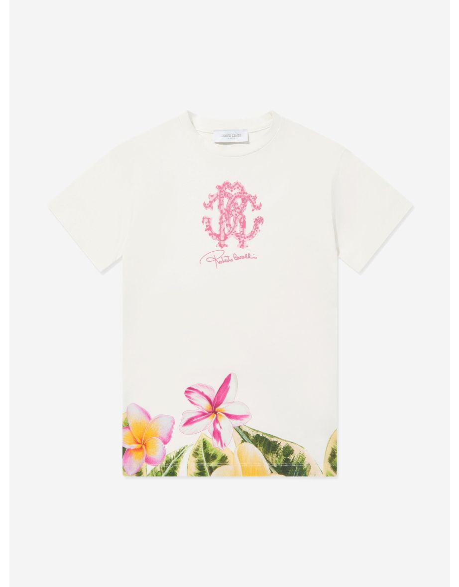 Girls Floral Logo Dress in White