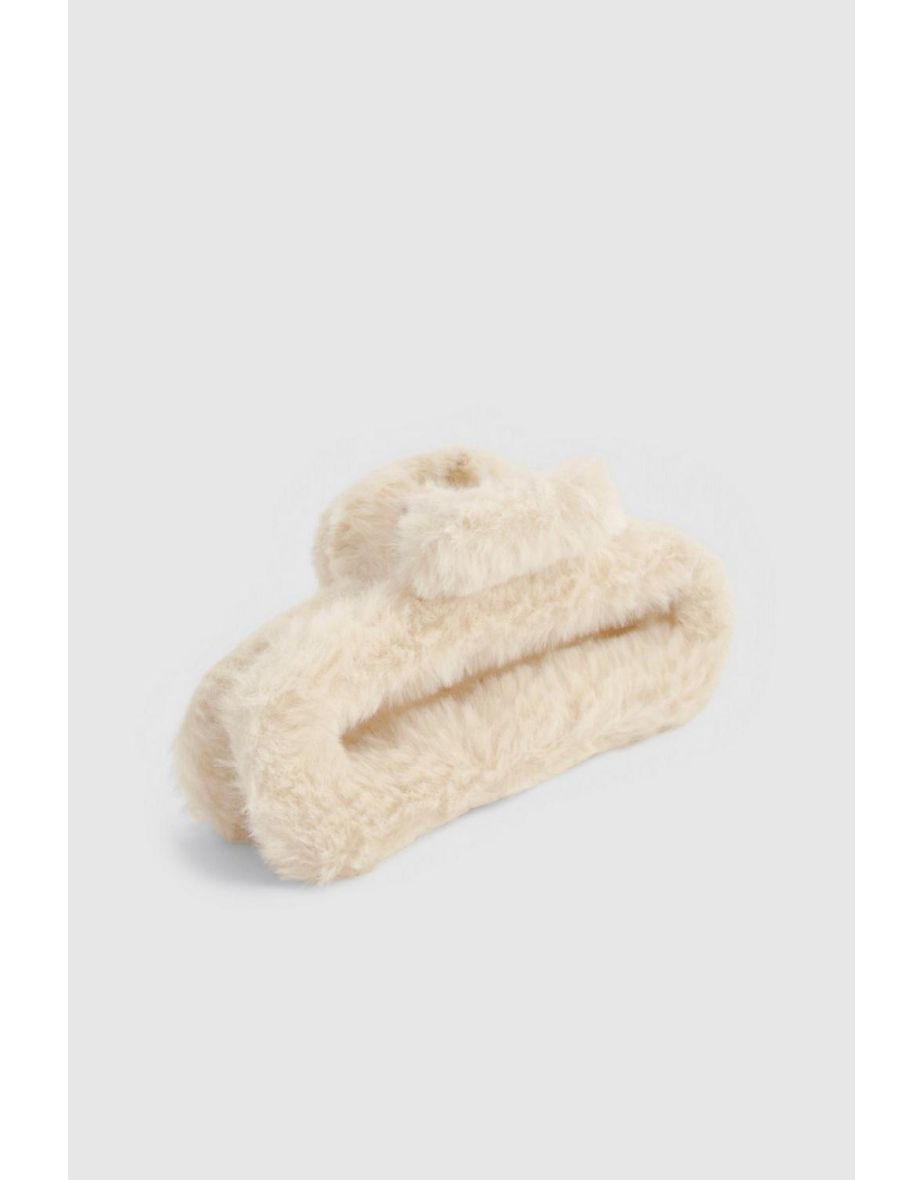 Furry Square Hair Claw Clip - cream - 3