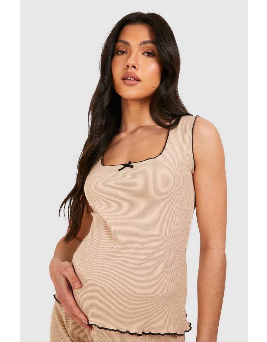 Maternity Ribbed Bow Vest And Short Pyjama Set - oatmeal - 3