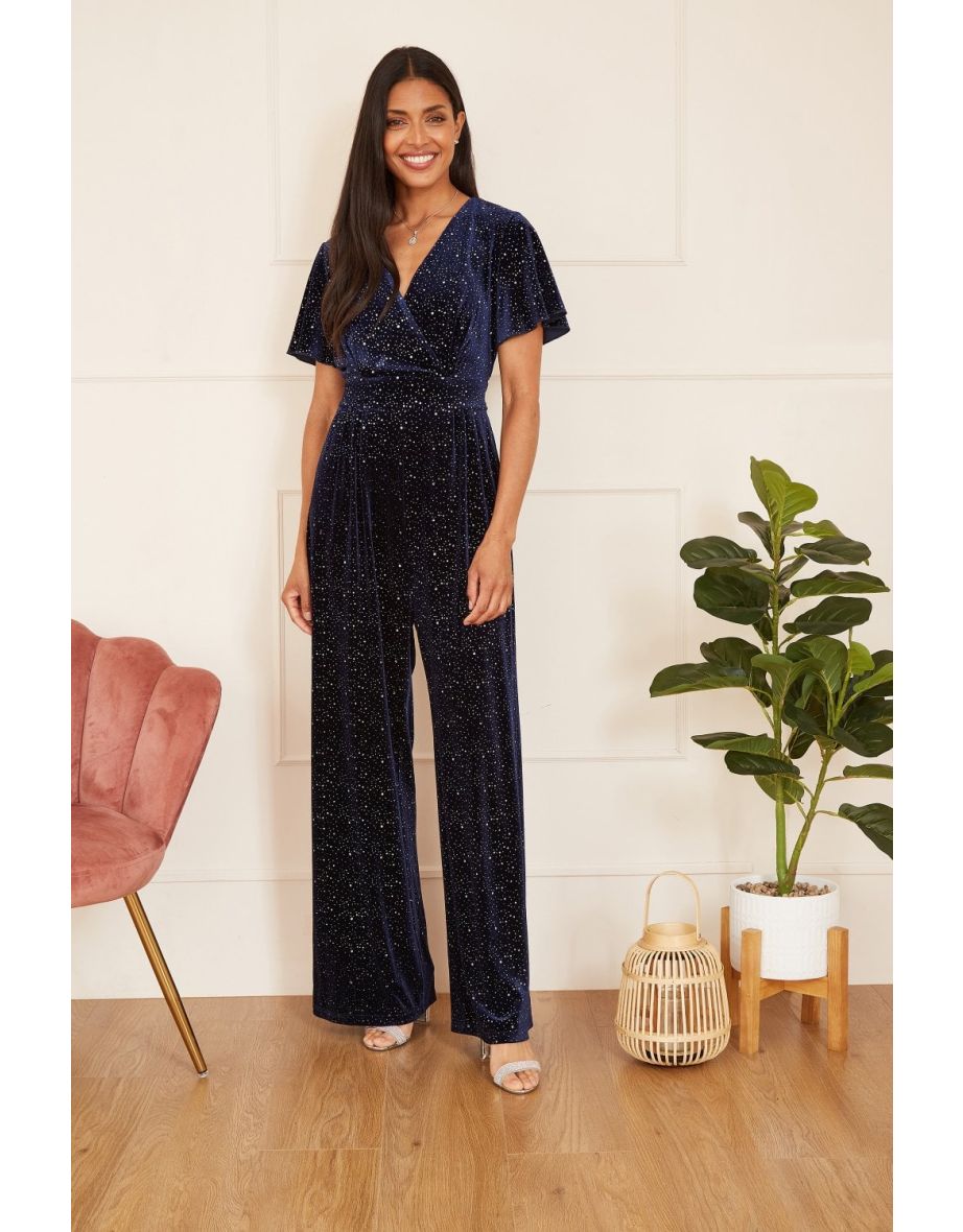 Yumi Navy Sparkle Velvet Jumpsuit
