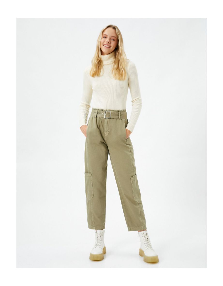 Cargo Pants with Belt, Pocket Detailed, Cotton - 5