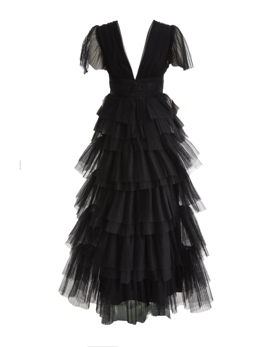 Deliza Black Plunge Front Tiered Maxi Dress - 4