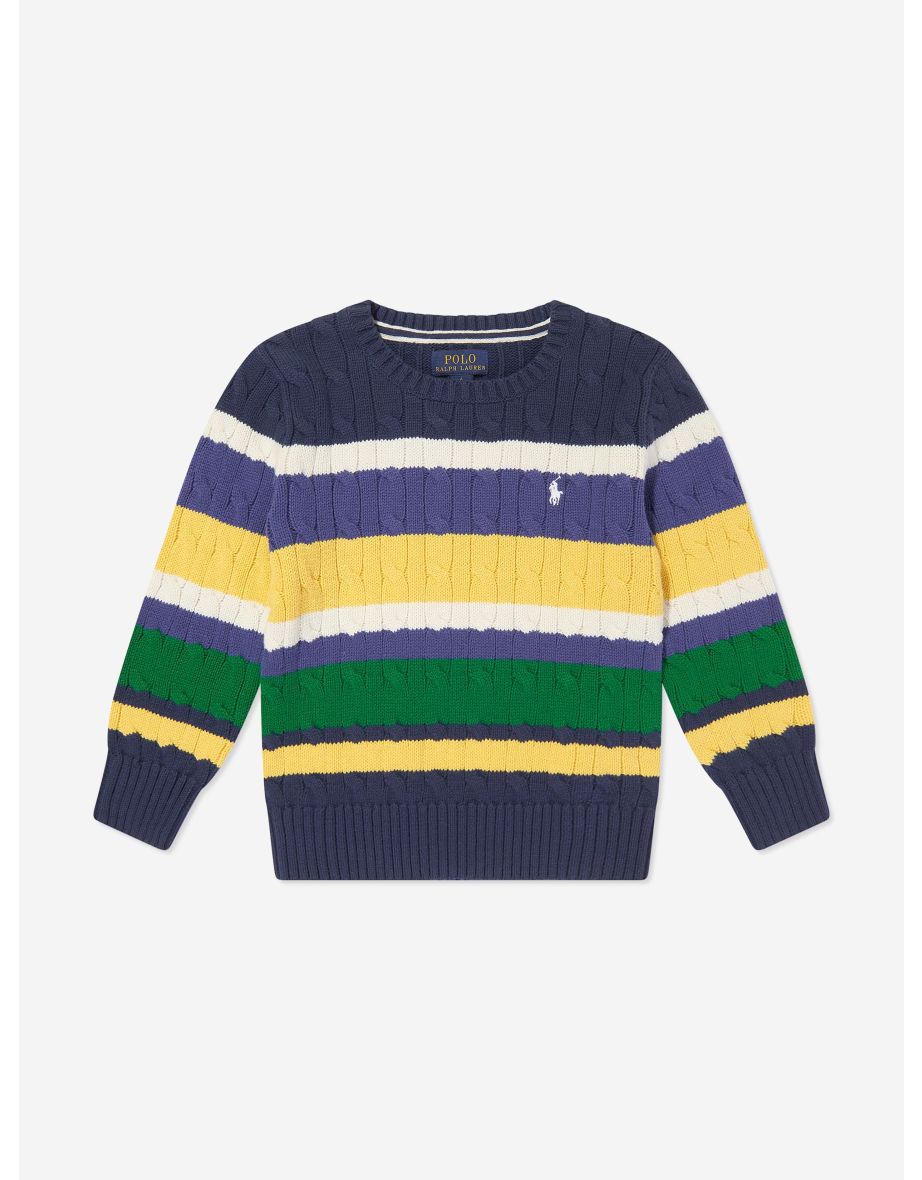 Boys Striped Cable Knit Jumper in Multicolour