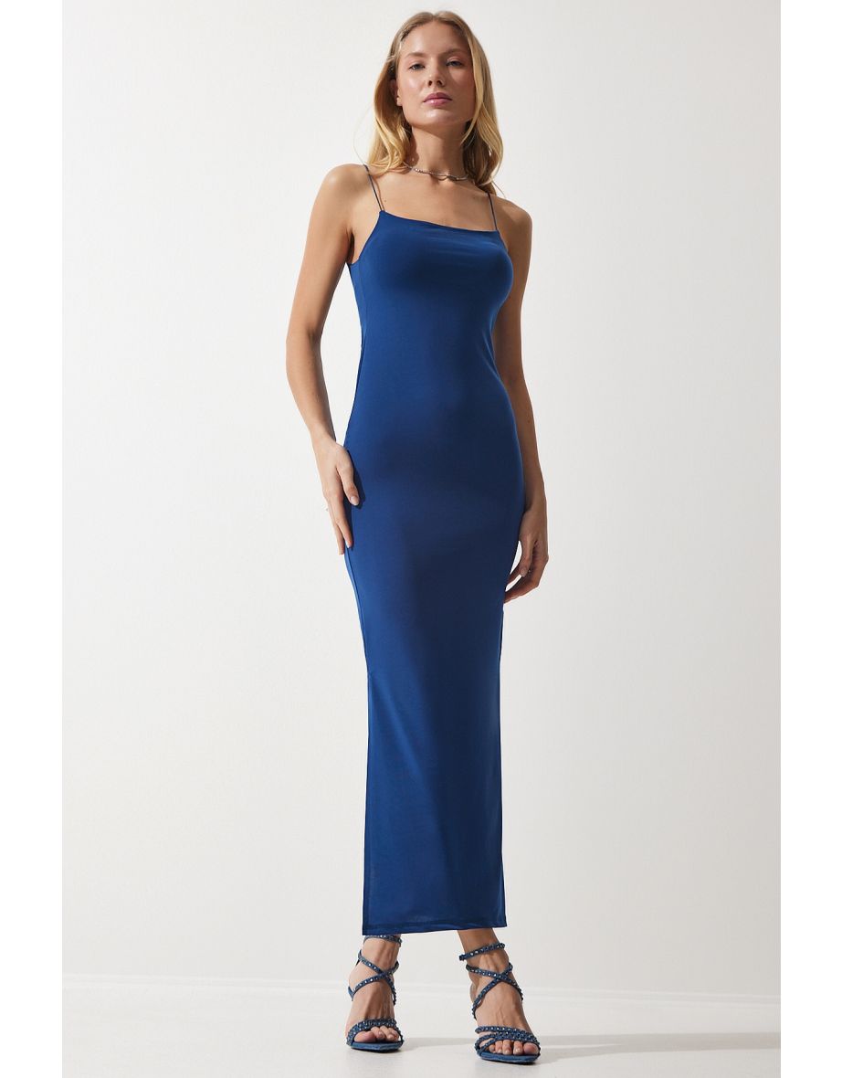 Women's Blue Rope Strap Slit Wrap Sandy Dress