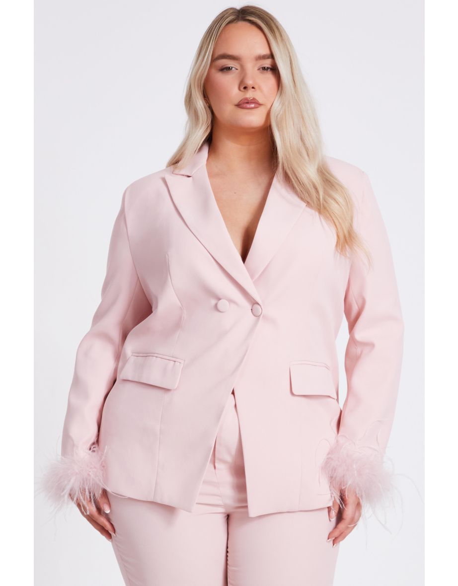 Curve Light Pink Feather Trim Blazer